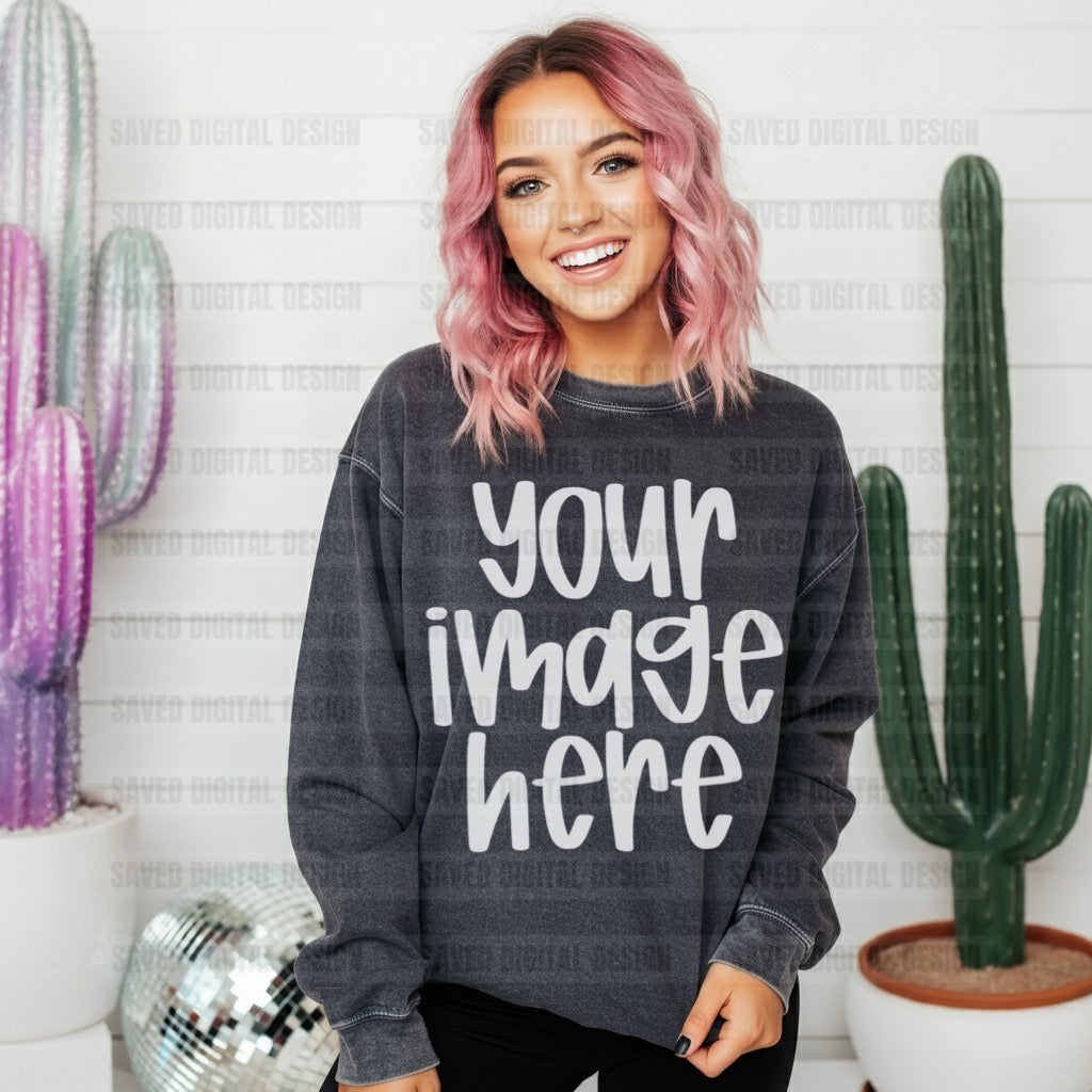 MINERAL WASH GREY SWEATSHIRT MOCK