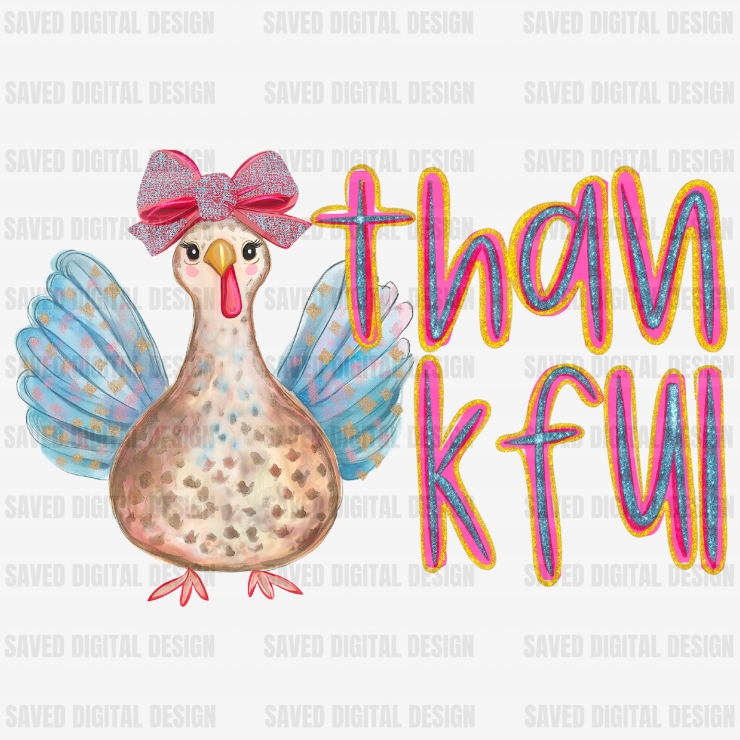 COQUETTE WATERCOLOR GLITTER THANKFUL