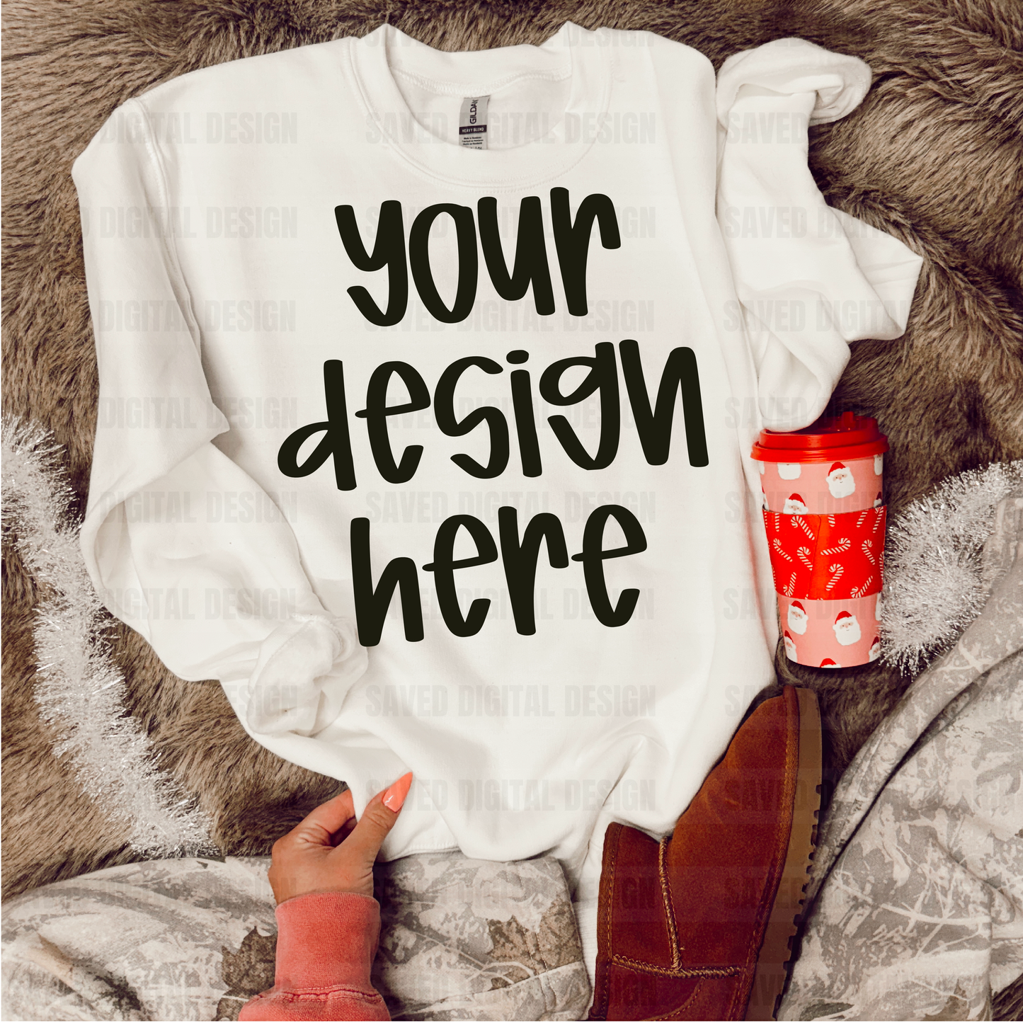 WHITE GILDAN SWEATSHIRT CHRISTMAS MOCK
