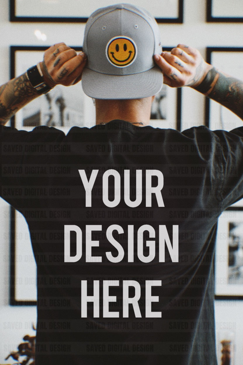 BLACK GILDAN BACK OF T-SHIRT MODELED MEN MOCK EDGY