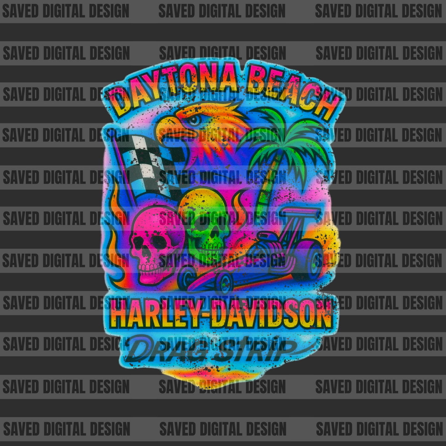 HARLEY DRAG STRIP NEON SKULL