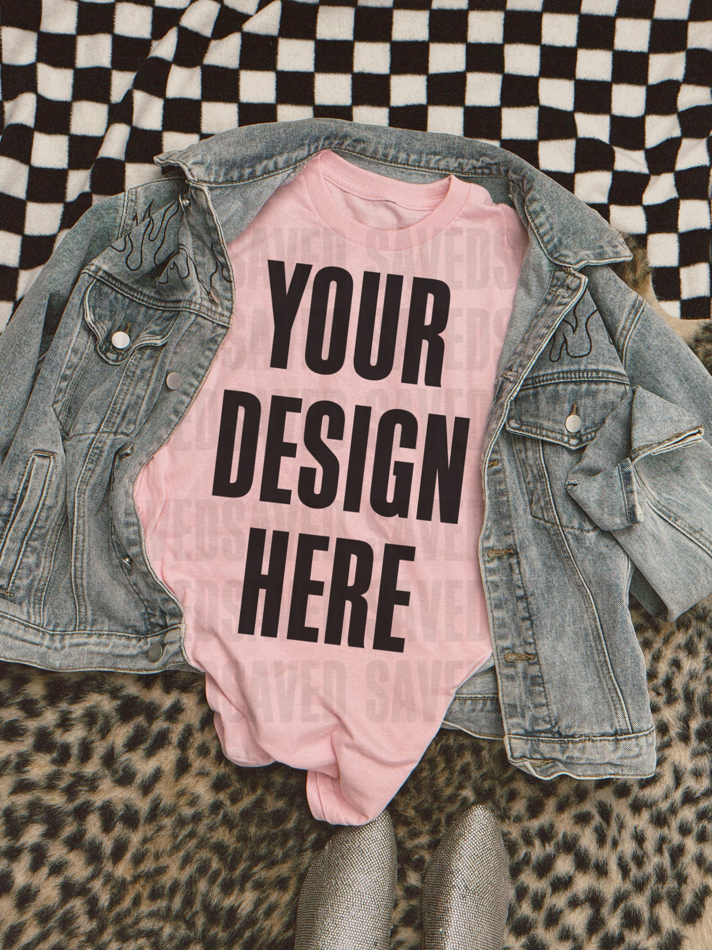 LIGHT PINK TEE WITH FLAME JACKET MOCK