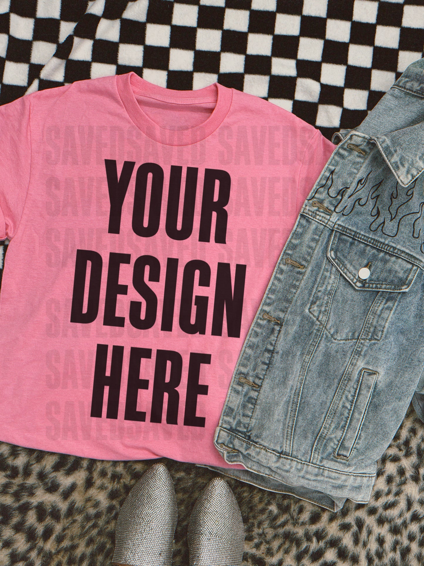 HOT PINK TEE WITH FLAME JACKET MOCK