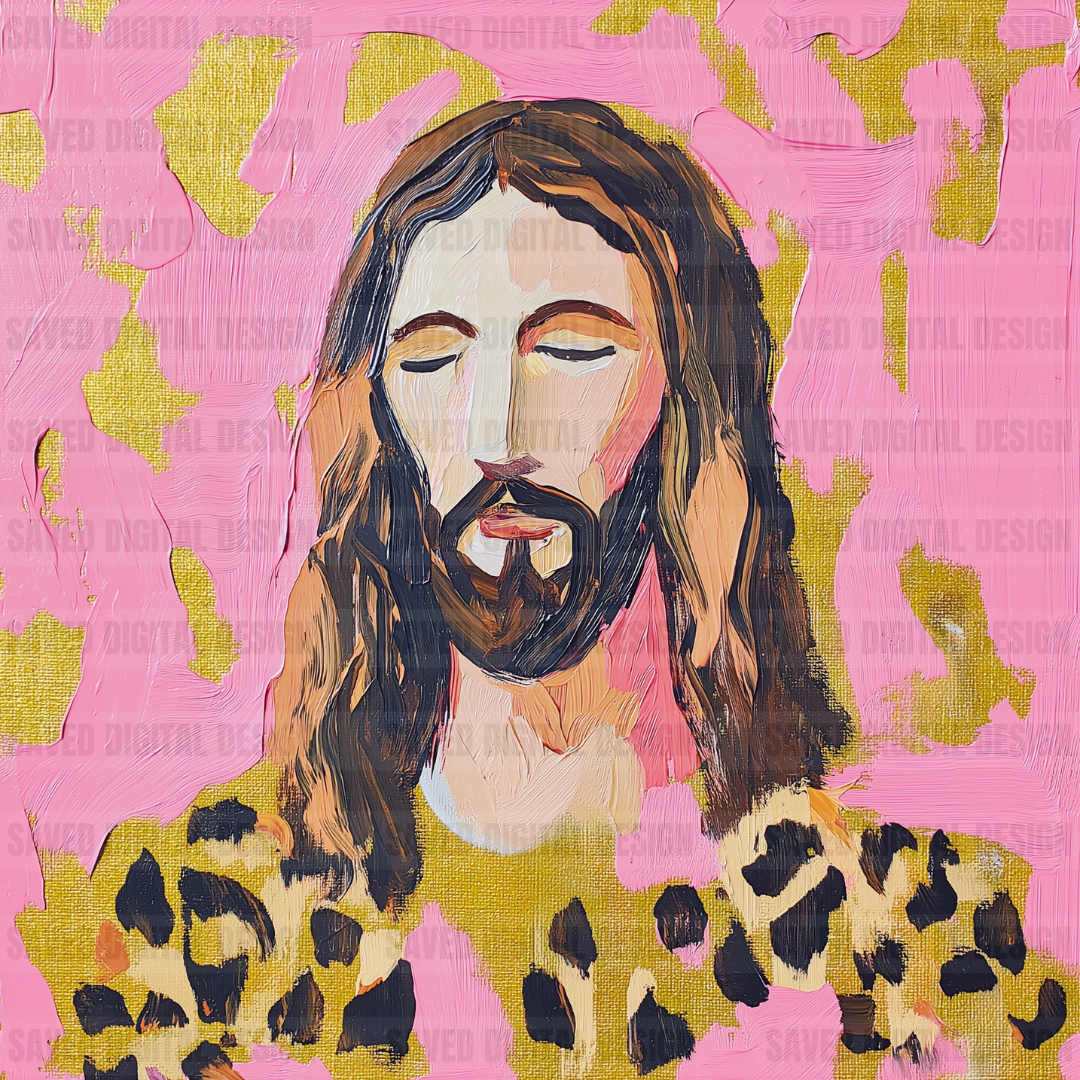 OIL PAINTED JESUS PORTRAIT GOLD DOTTED
