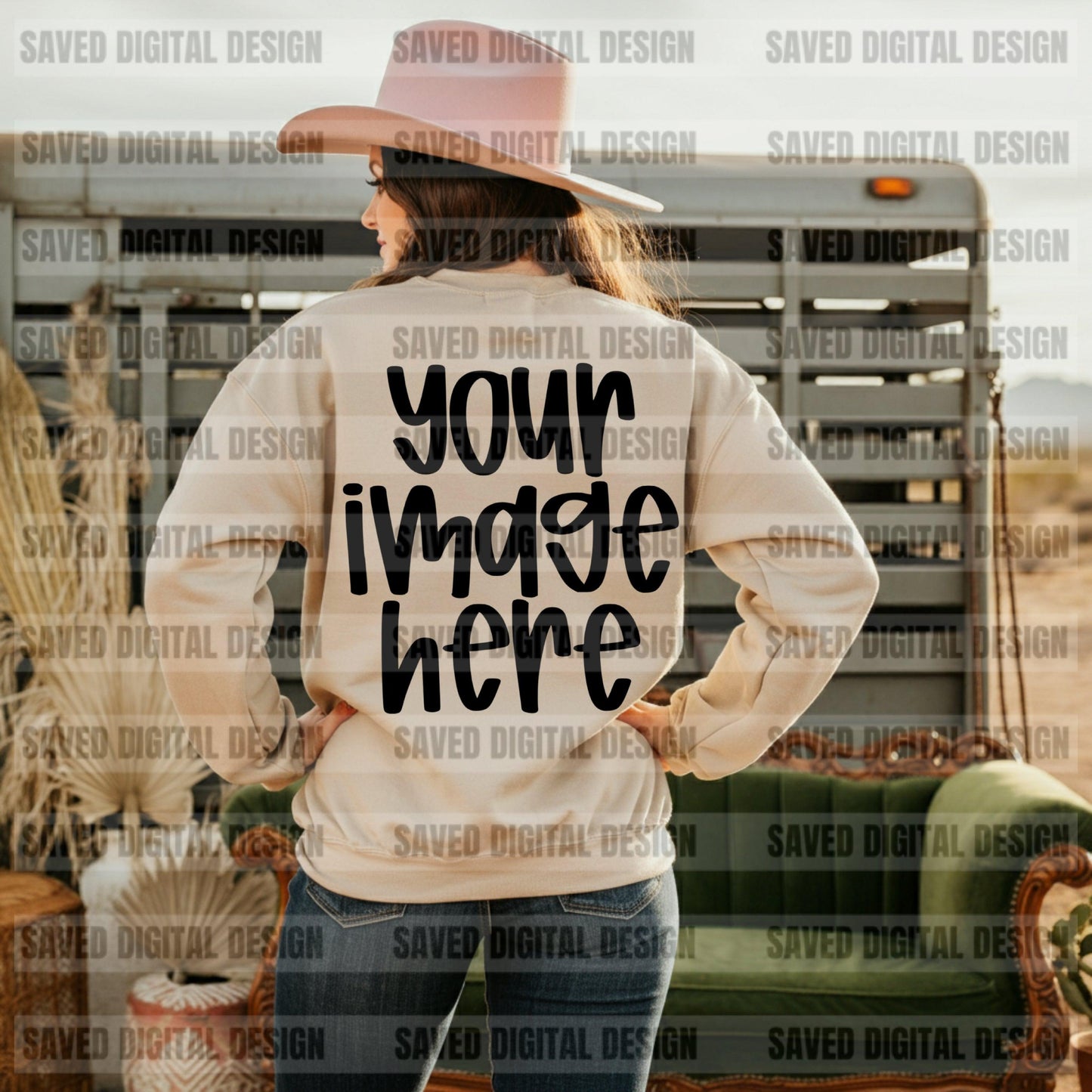 UNBRANDED SAND SWEATSHIRT COWGIRL BACK MOCKS