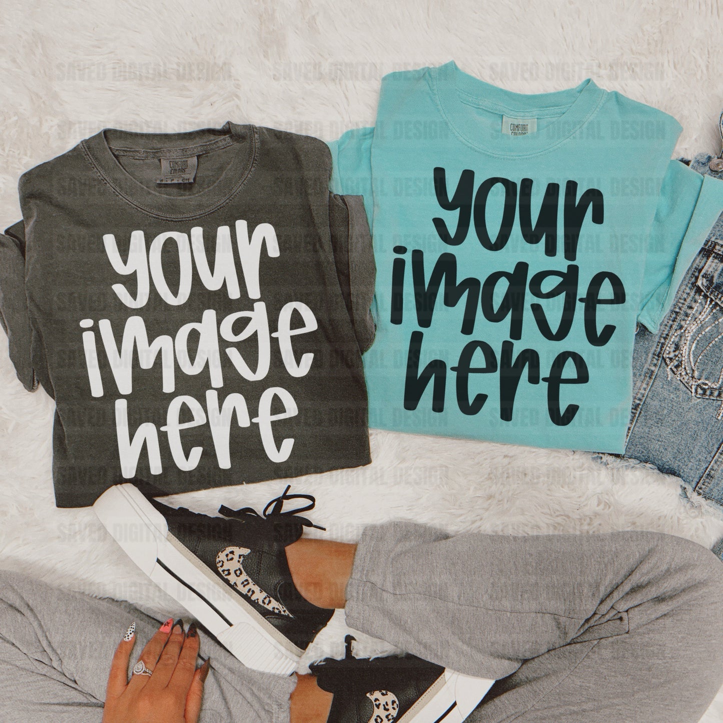 PEPPER + LAGOON COMFORT COLOR T-SHIRT FLAT LAY MOCK JEAN JACKET