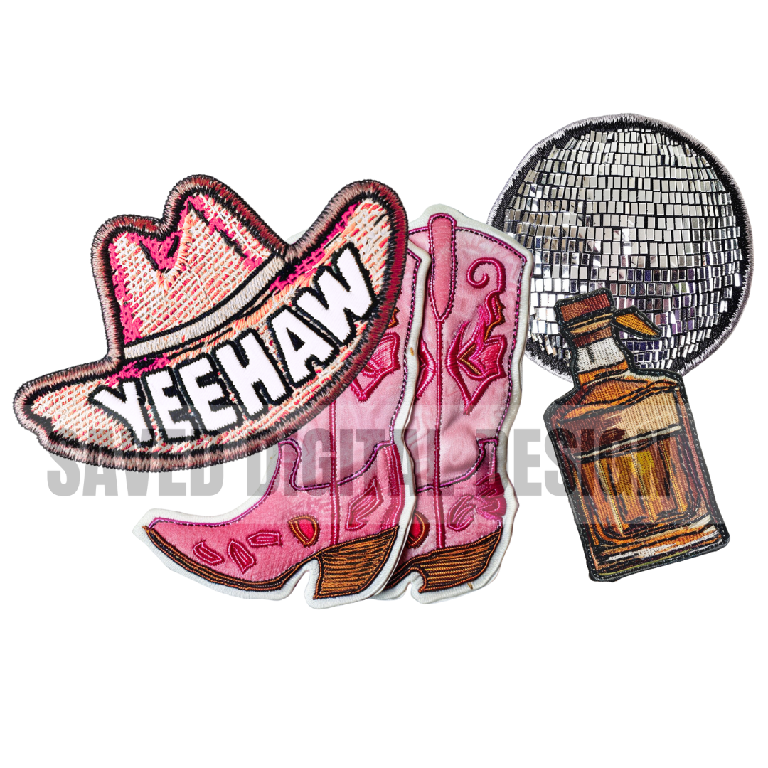 COWGIRL DISCO FAUX HAT PATCH CLUSTER PNG