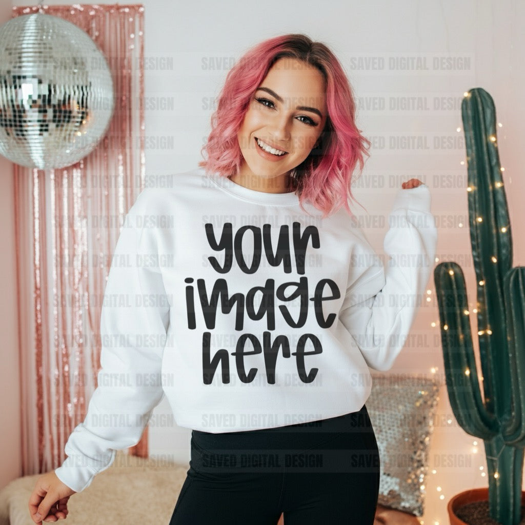 WHITE GILDAN SWEATSHIRT MOCK