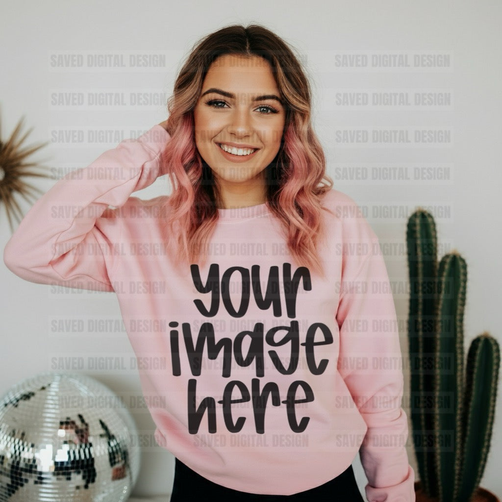 LIGHT PINK GILDAN SWEATSHIRT MOCK
