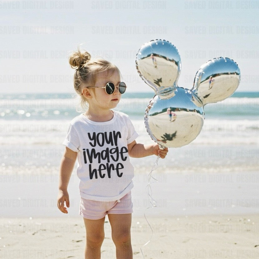 WHITE GILDAN KIDS MODEL TEE MOCK BEACH MICK BALLOON