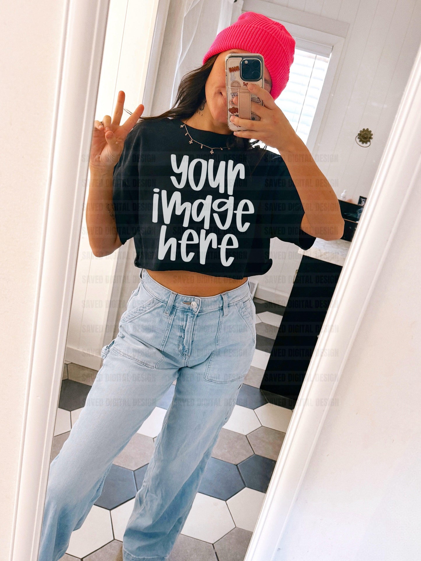 GILDAN BLACK CROPPED TEE MOCK