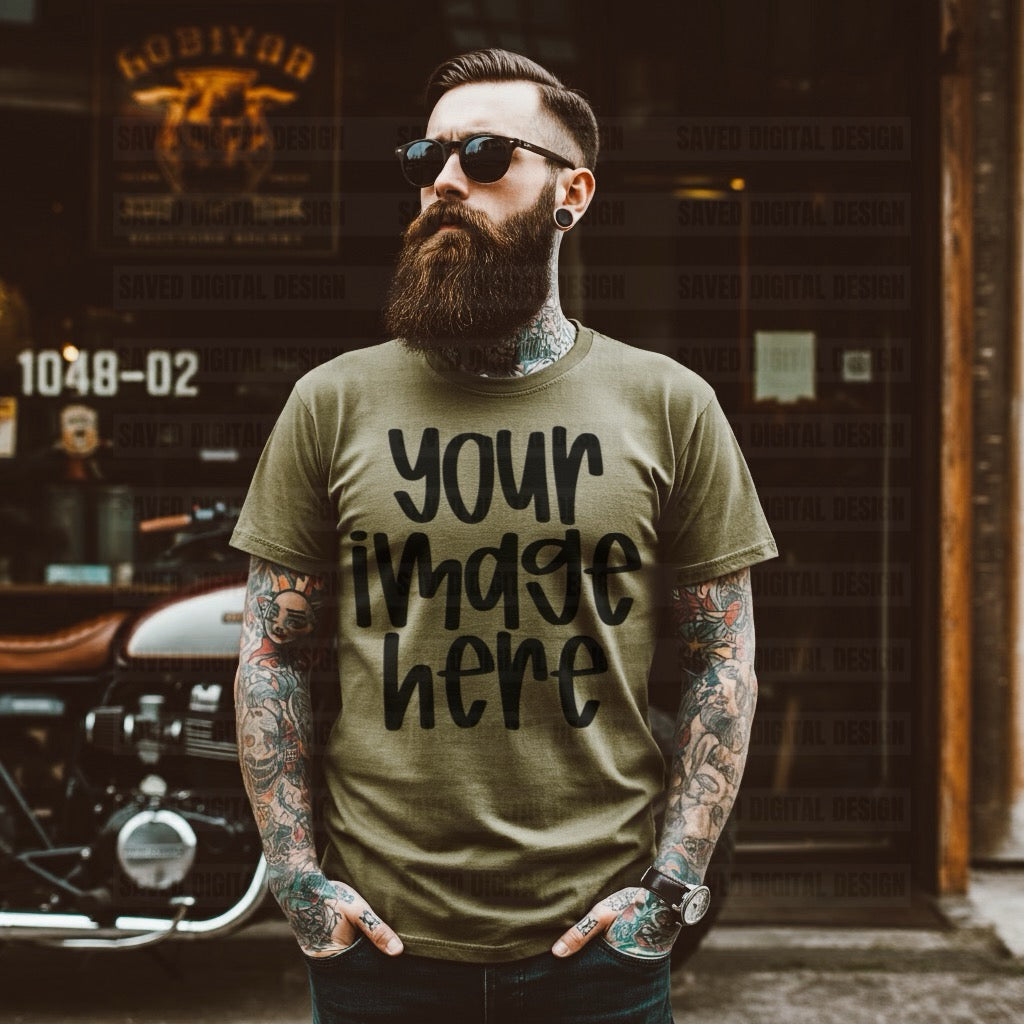 UNBRANDED MILITARY GREEN T-SHIRT MOCK MEN