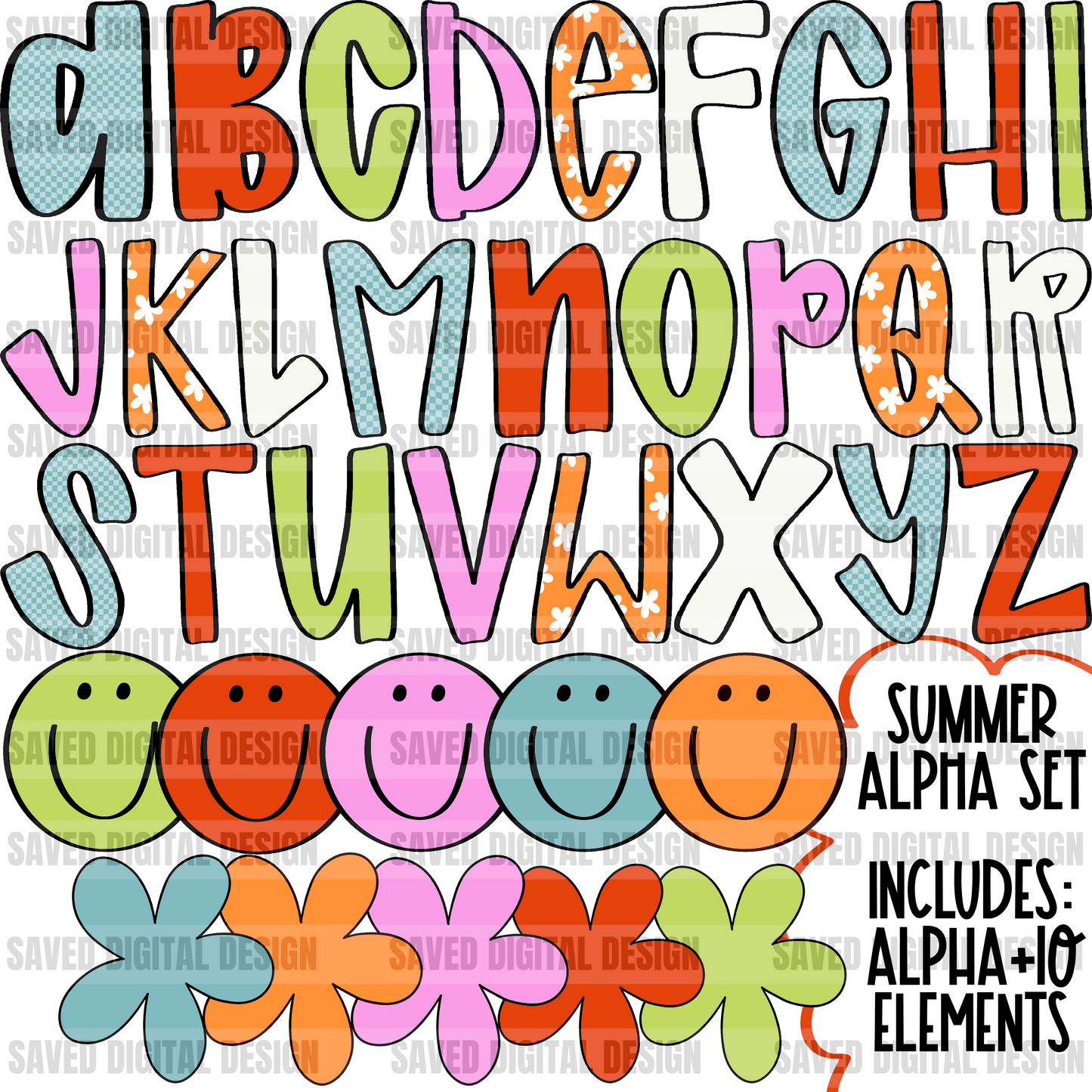 SUMMER ALPHA SET - INCLUDED A-Z + 10 ELEMENTS