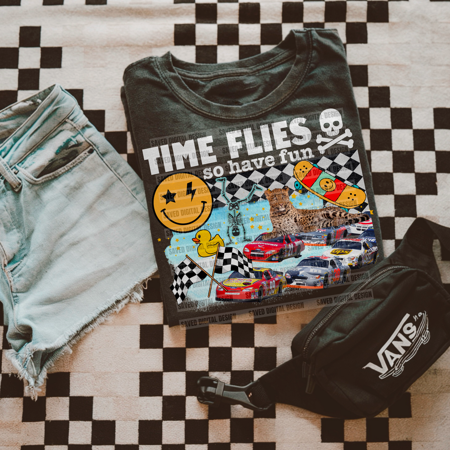 TIME FLIES SO HAVE FUN KID COLLAGE BLACK + WHITE VERSION INCLUDED