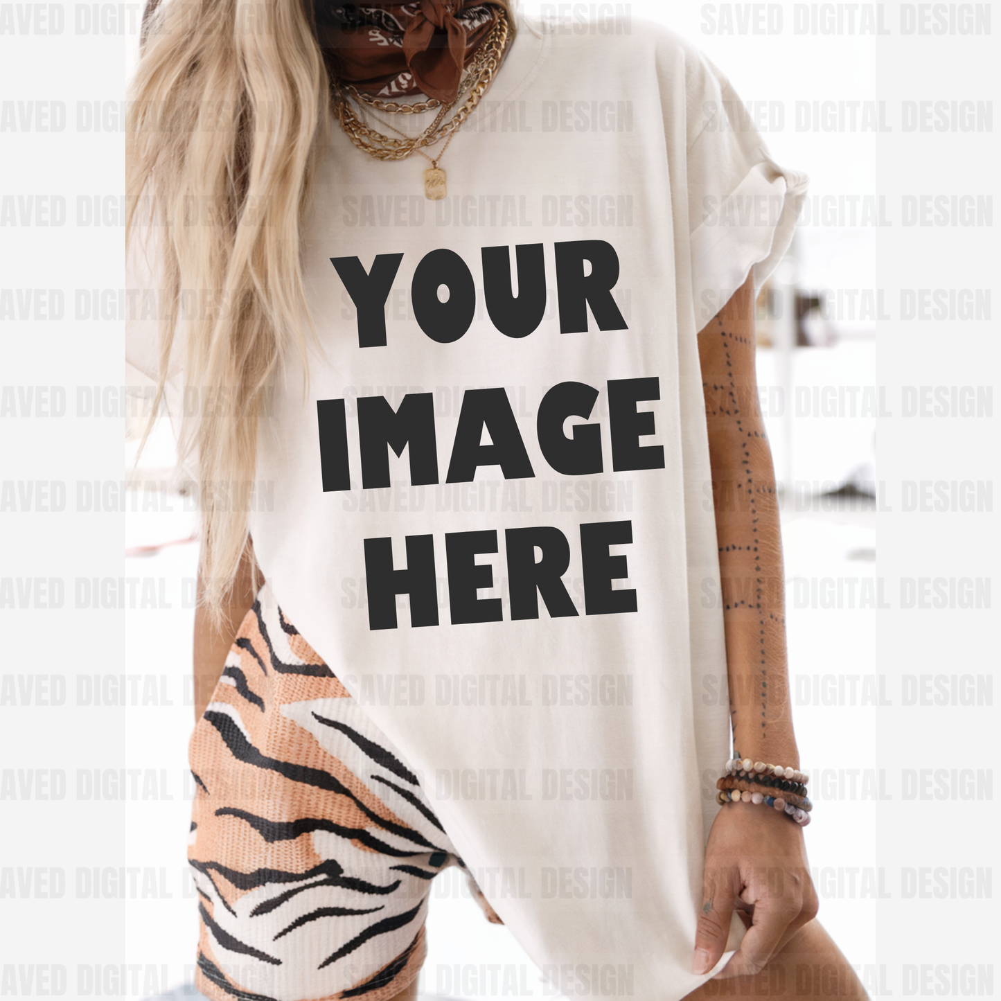 WHITE GILDAN T-SHIRT MODELED MOCK ZEBRA PANTS