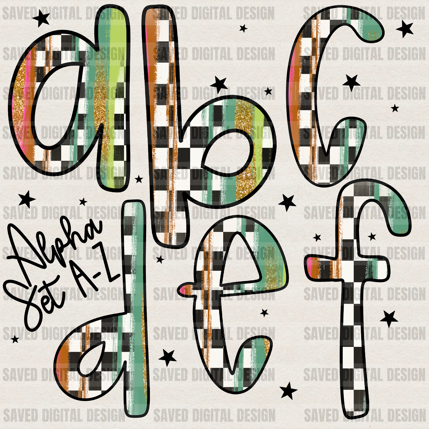 CHECKERED NEON ALPHA SET A-Z