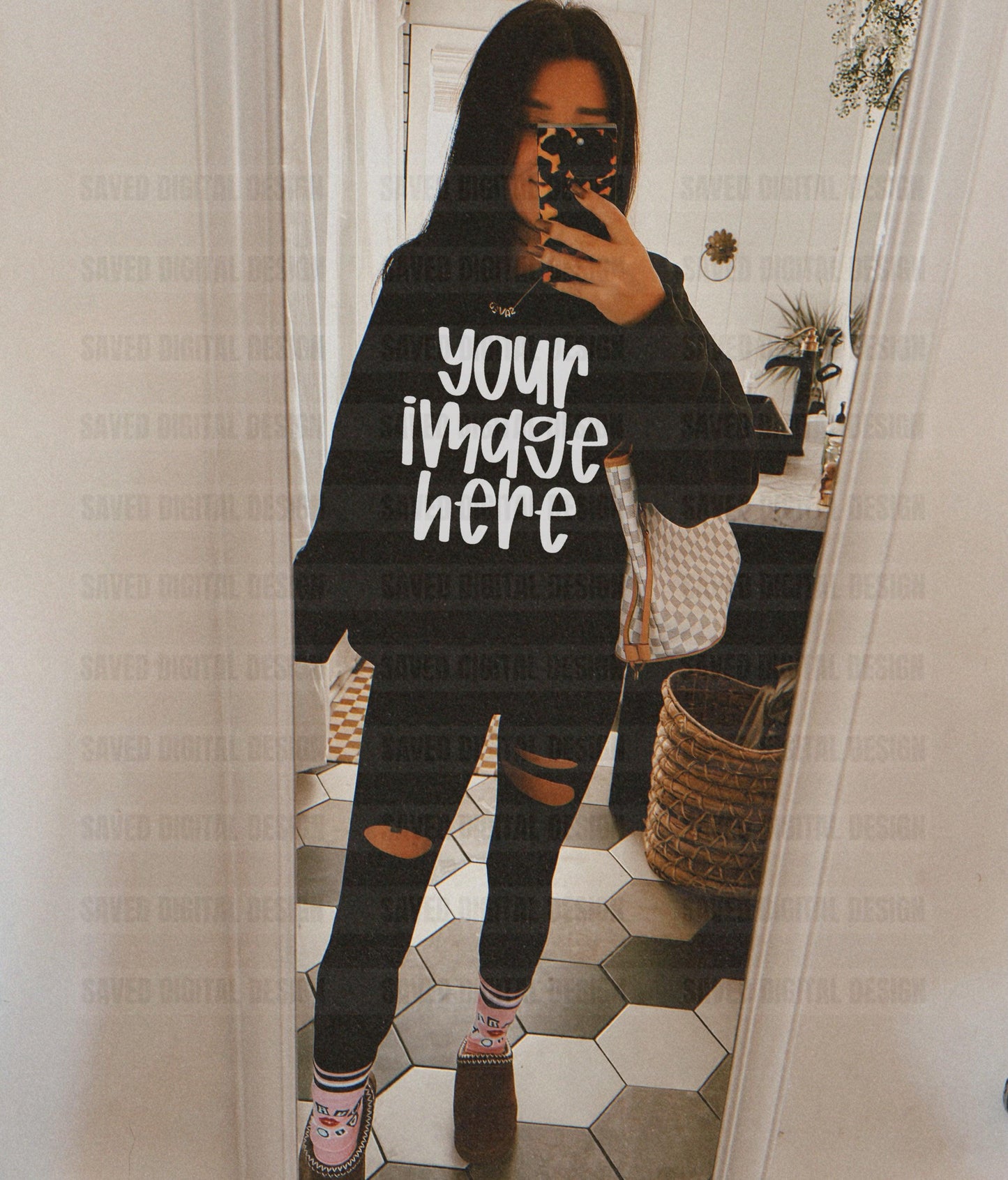 REAL LIFE MOCK: GILDAN BLACK SWEATSHIRT