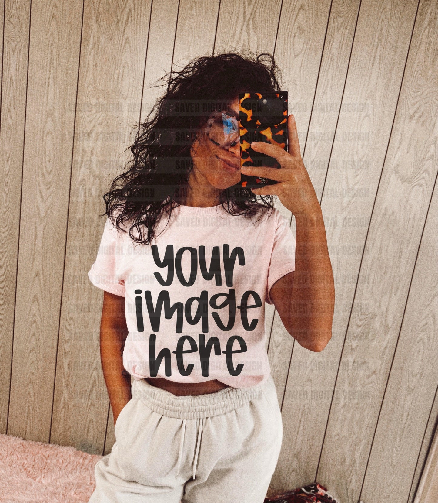 REAL LIFE MOCK: GILDAN LIGHT PINK T-SHIRT