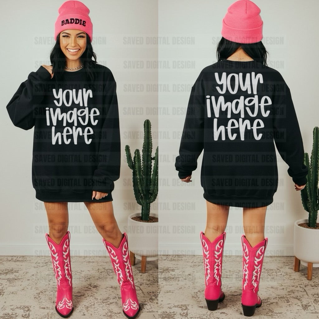 GILDAN BLACK SWEATSHIRT FRONT & BACK MOCK