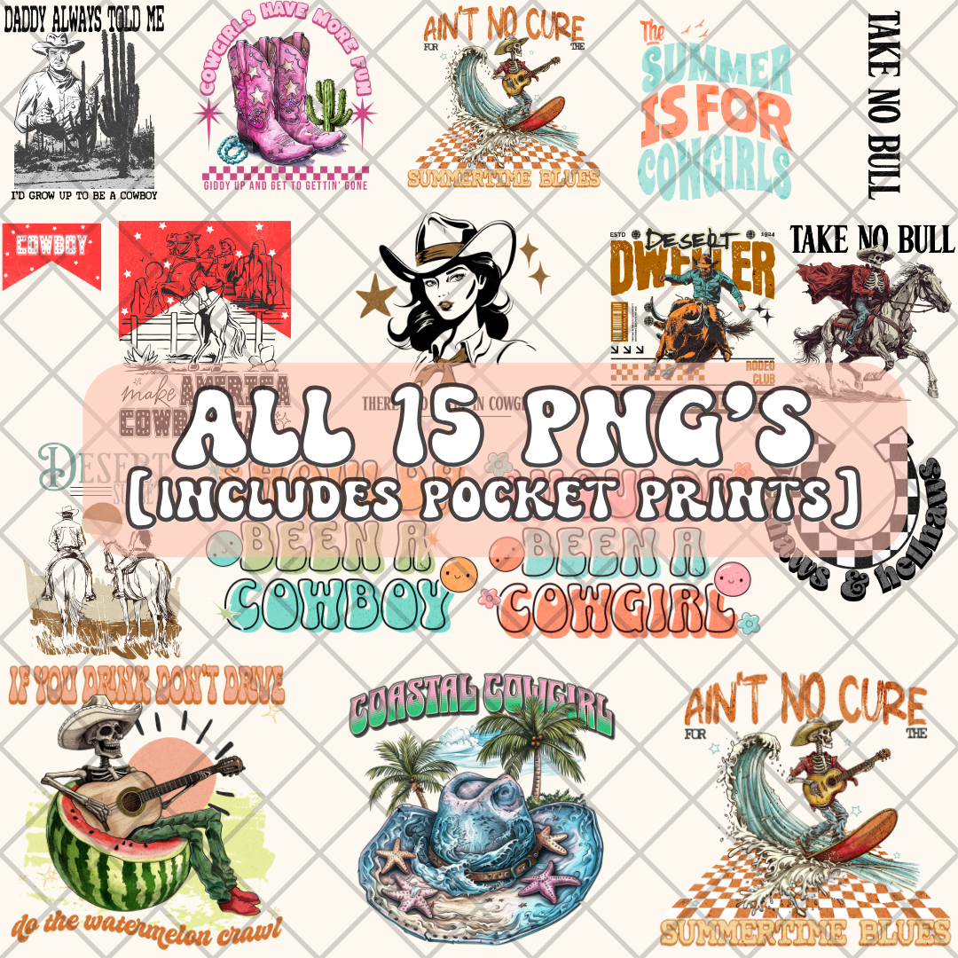 WESTERN WEDNESDAY: BUNDLE OF 15 PNGS+POCKET PRINTS (18 TOTAL) $63 VALUE**