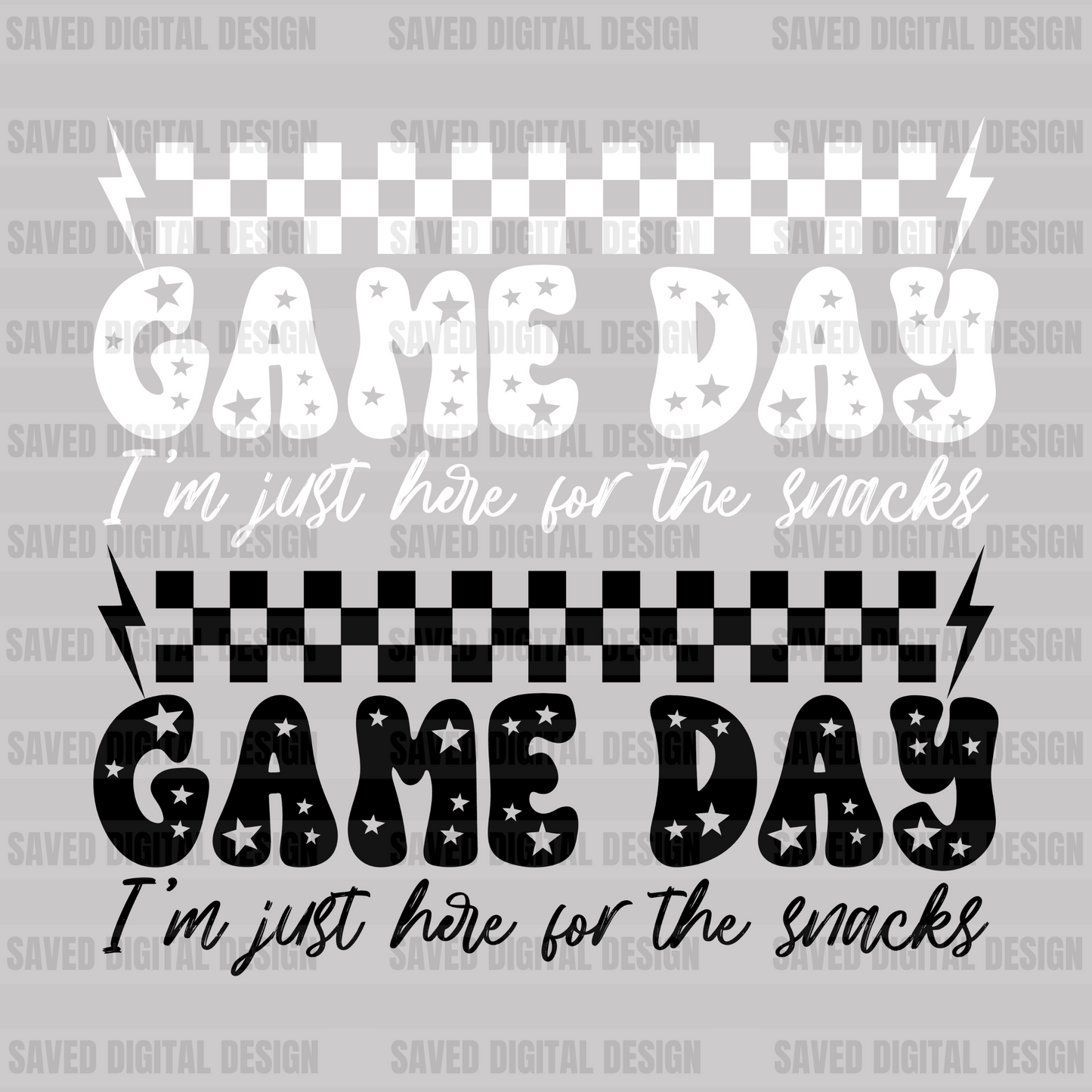 GAME DAY HERE FOR THE SNACKS BLACK + WHITE VERSION