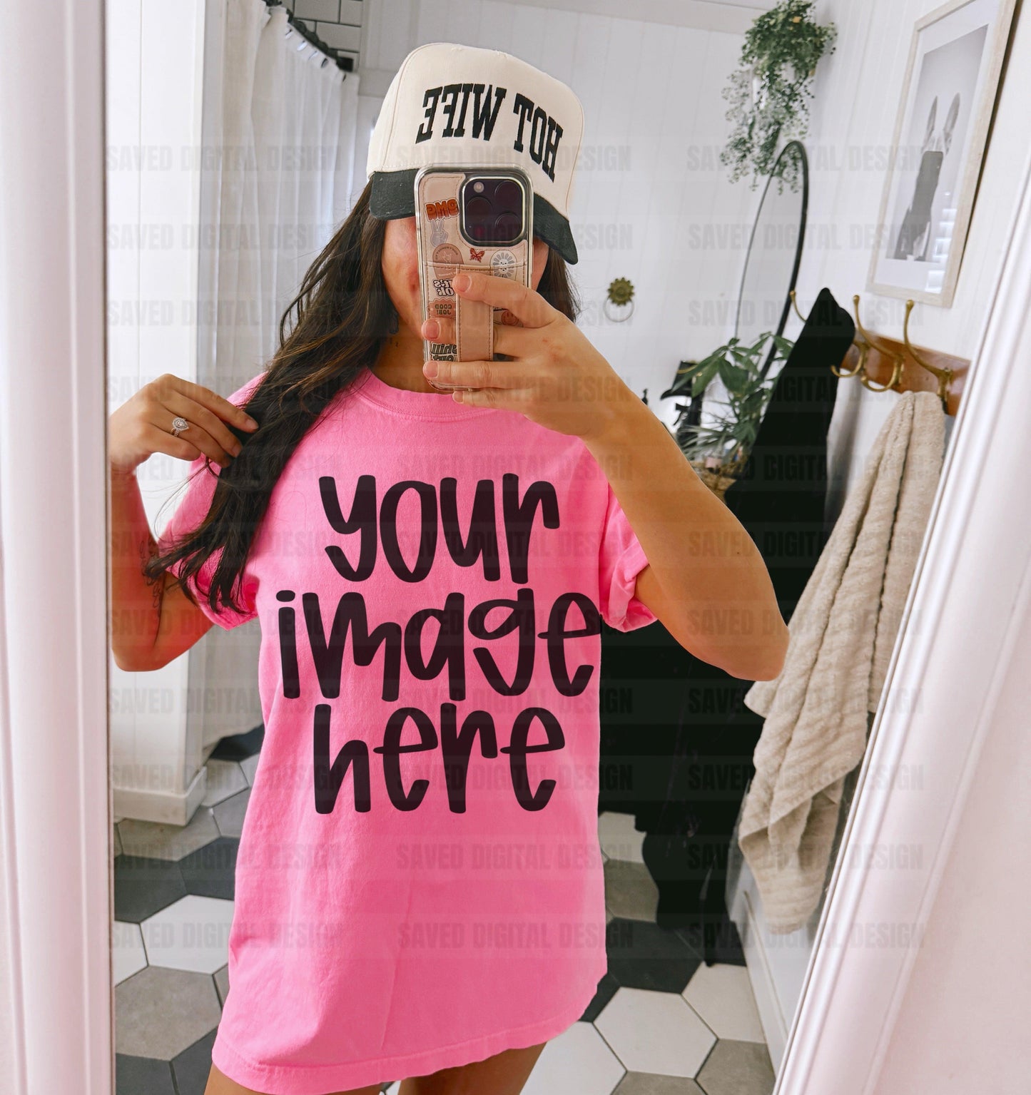 COMFORT COLOR HOT PINK MODEL TEE MOCK