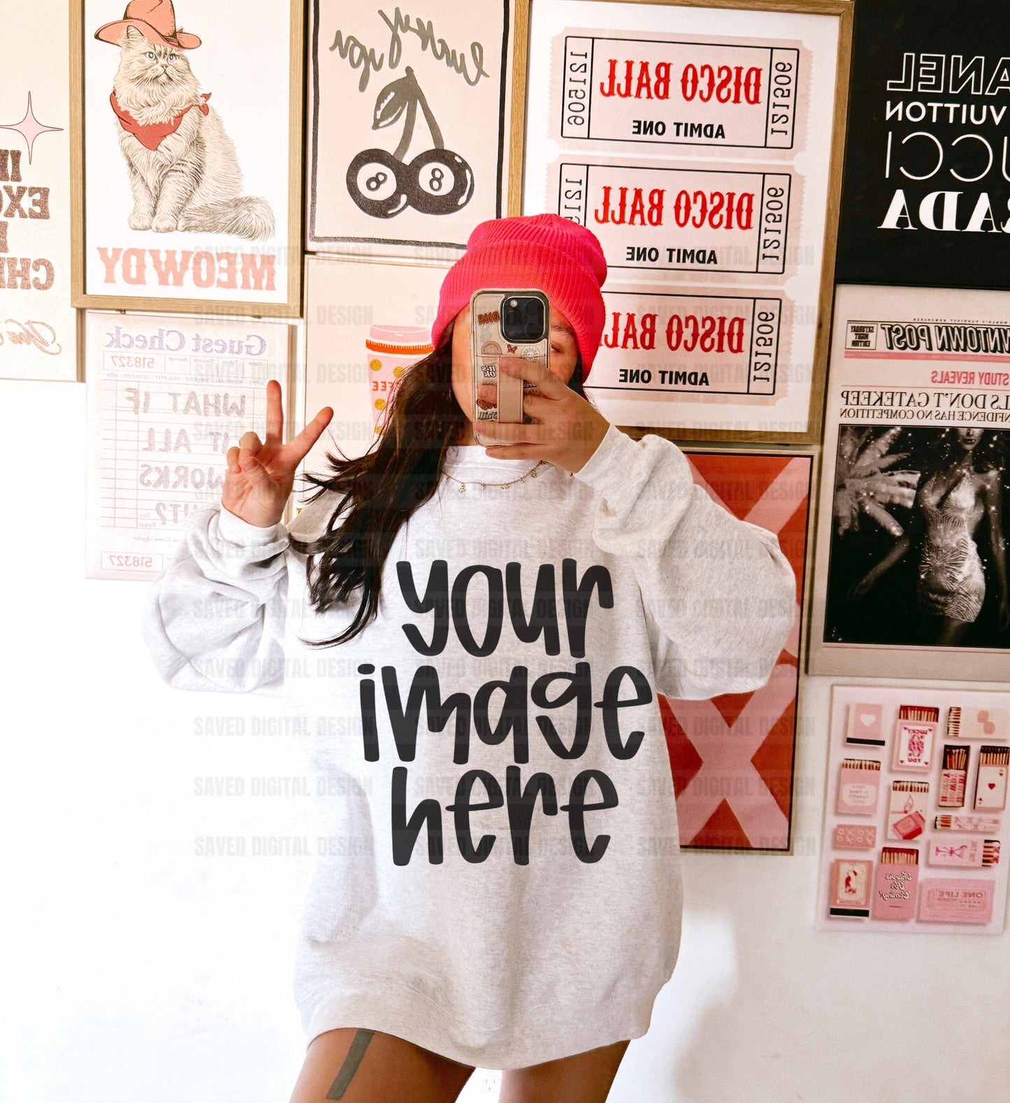 GILDAN ASH SWEATSHIRT MODELED MOCK PINK BEANIE COLLAGE WALL