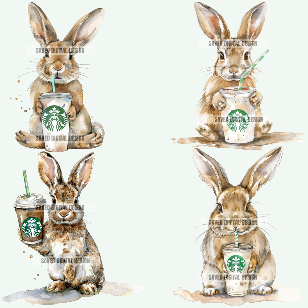 WATERCOLOR STARBS BUNNIES CLIPART