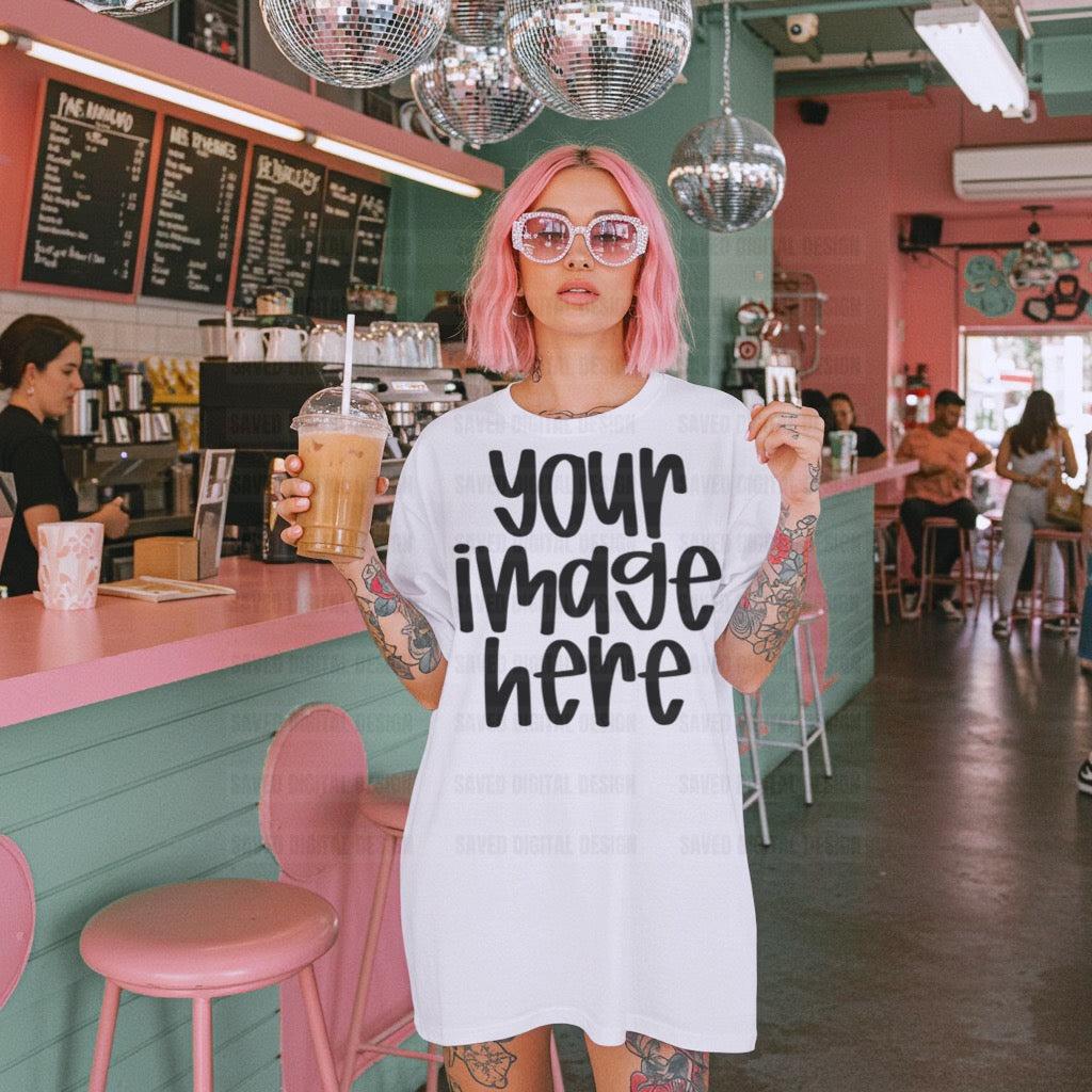 UNBRANDED WHITE TEE COFFEE SHOP MOCK