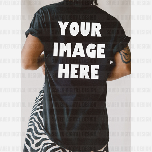 BLACK GILDAN BACK OF T-SHIRT MODELED MOCK ZEBRA PANTS