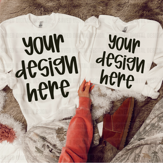 WHITE SWEATSHIRT MOCK OF 2 GILDAN CHRISTMAS