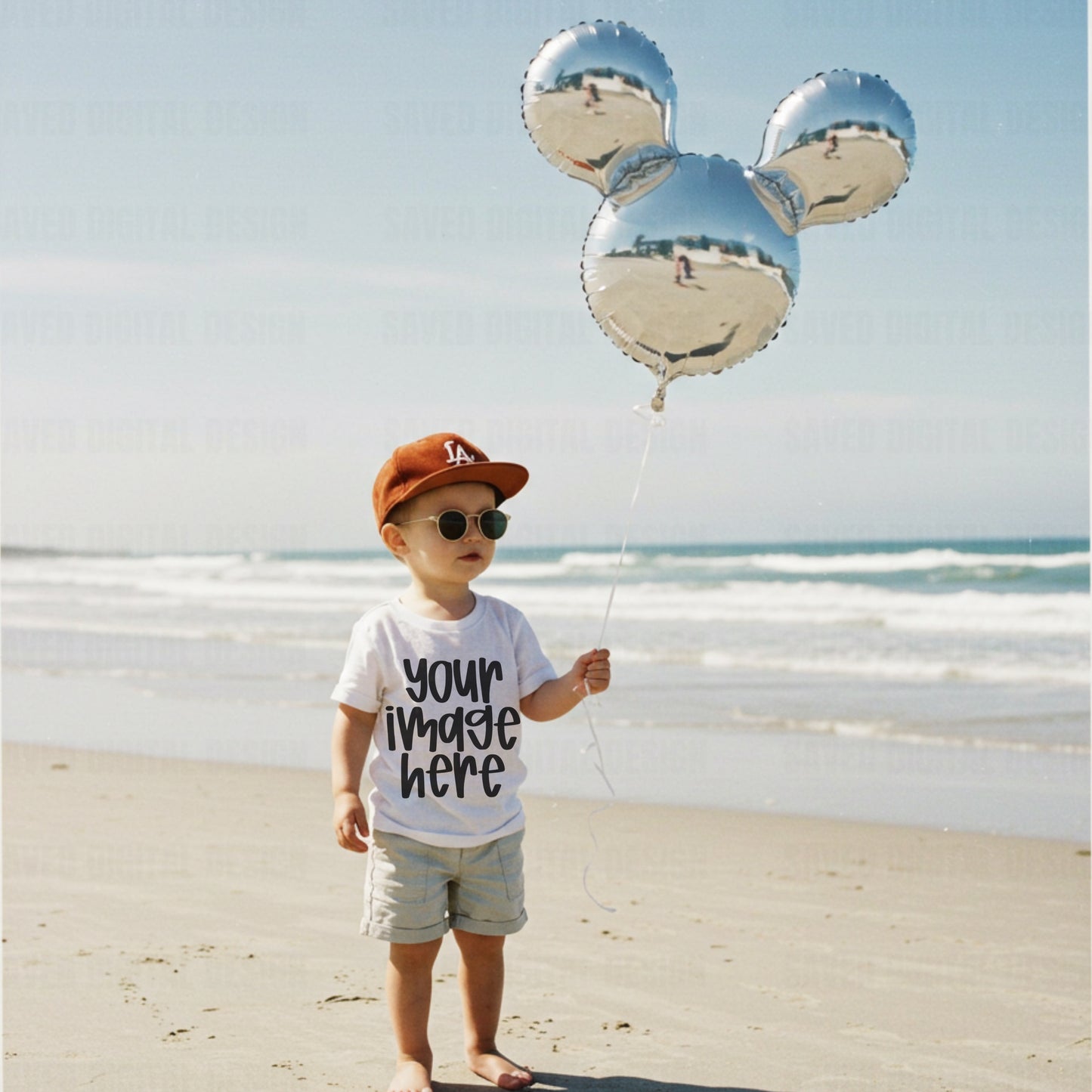 WHITE GILDAN KIDS MODEL TEE MOCK BEACH MICK BALLOON