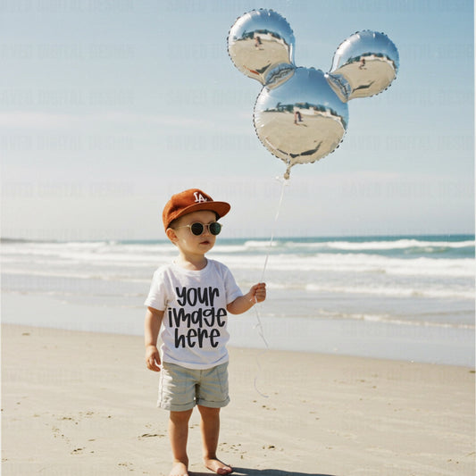 WHITE GILDAN KIDS MODEL TEE MOCK BEACH MICK BALLOON