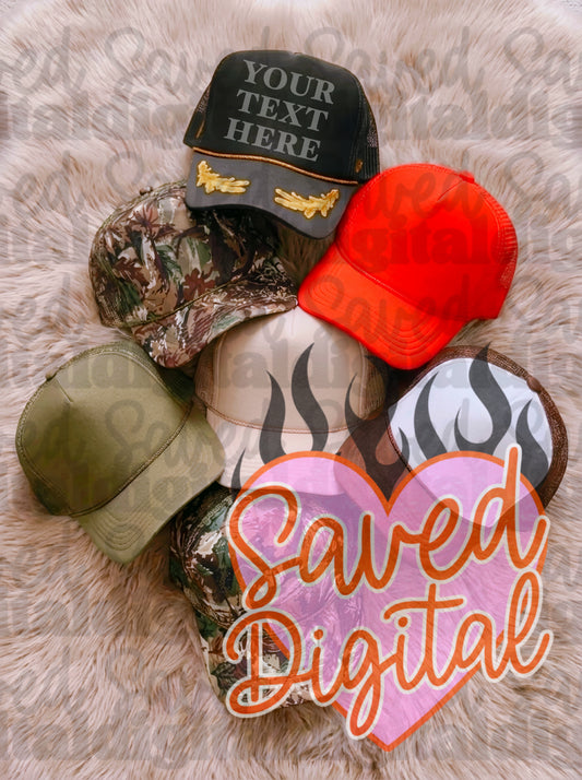 TRUCKER HAT COLLAGE MOCK PINK RUG - CAMO BOAT RED GREEN BROWN TAN TRUCKER