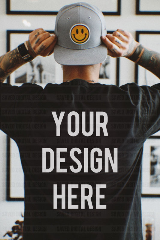 BLACK GILDAN BACK OF T-SHIRT MODELED MEN MOCK EDGY