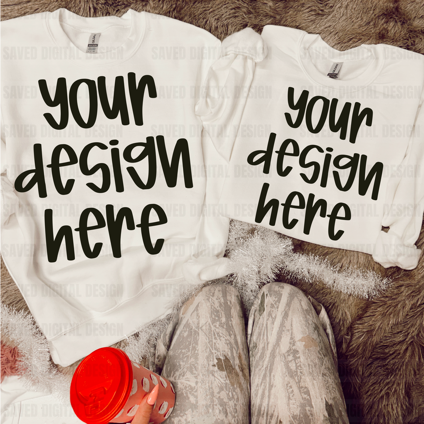 WHITE SWEATSHIRT MOCK OF 2 GILDAN CHRISTMAS