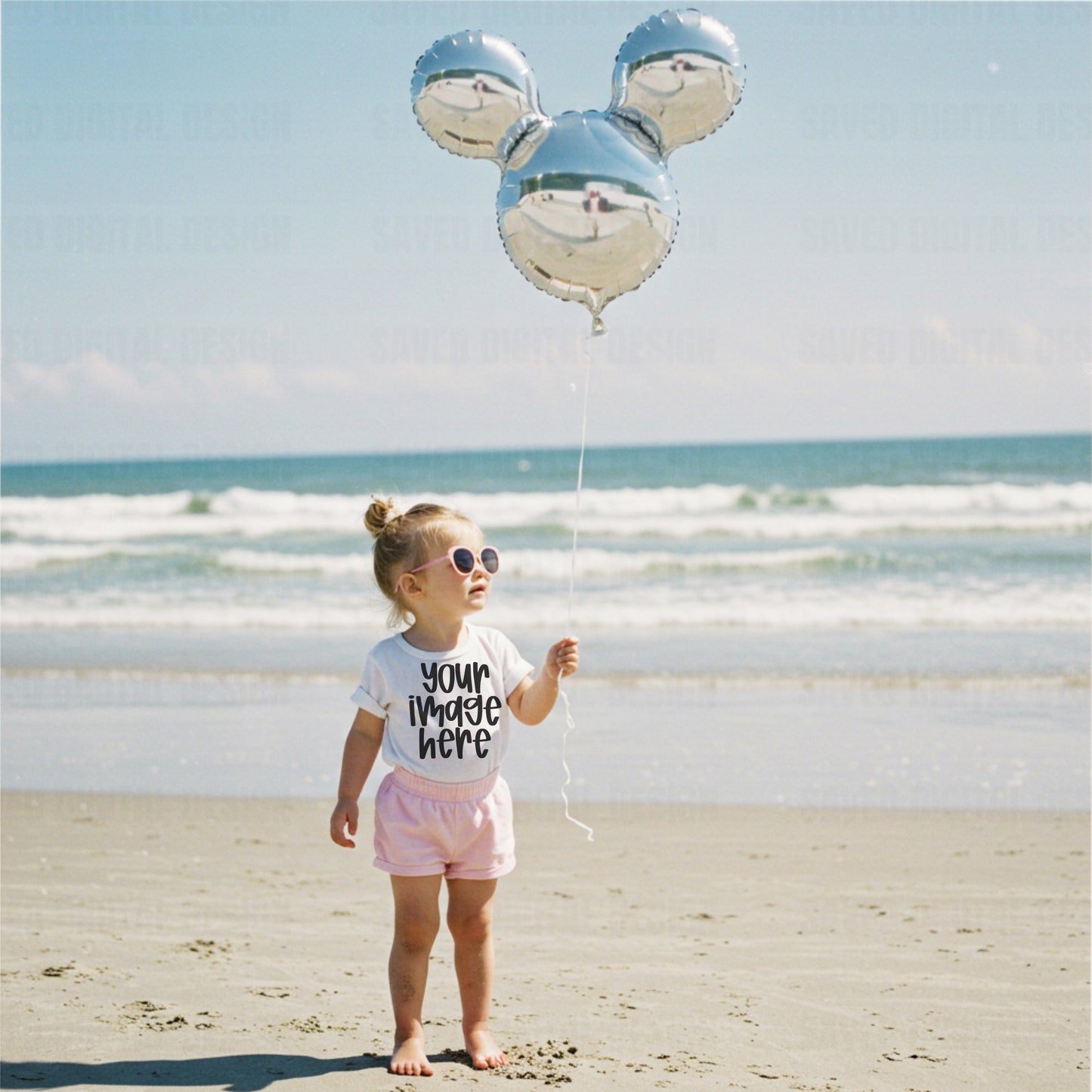 WHITE GILDAN KID MODEL TEE MOCK BEACH MICK BALLOON
