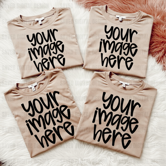 SAND UNBRANDED GROUP T-SHIRT FLAT LAY MOCK