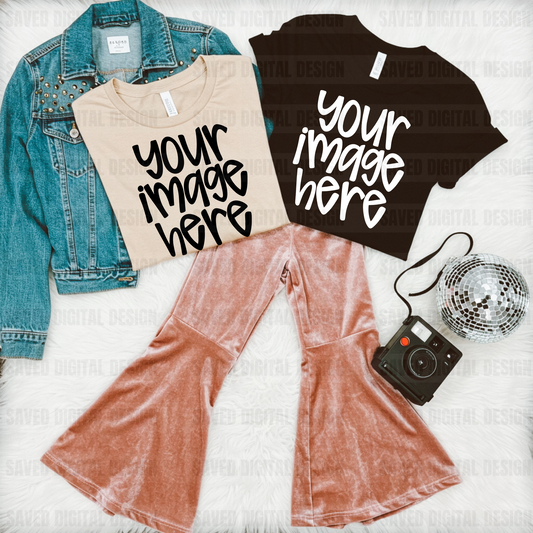 SAND BLACK YOUTH UNBRANDED T-SHIRT FLAT LAY PREPPY DISCO MOCK