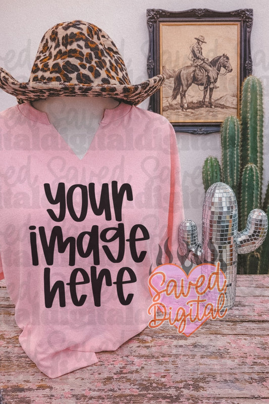 LIGHT PINK GILDAN TEE STORE MOCK LEOPARD HAT DISCO CACTUS