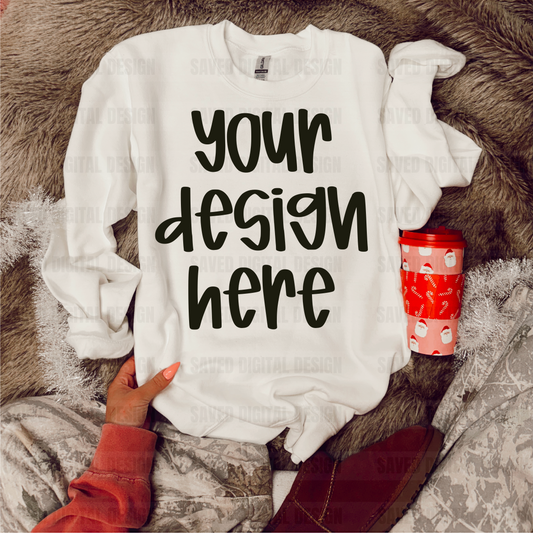 WHITE GILDAN SWEATSHIRT CHRISTMAS MOCK