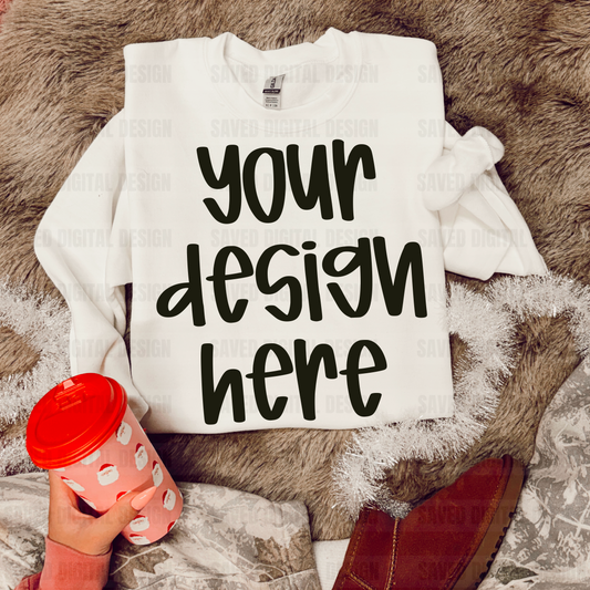 WHITE GILDAN SWEATSHIRT FOLDED CHRISTMAS MOCK