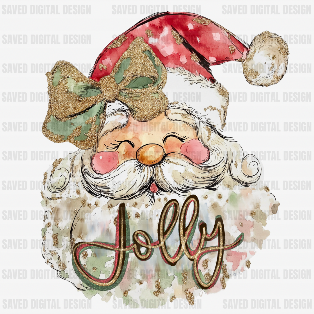 COQUETTE WATERCOLOR GLITTER SANTA JOLLY