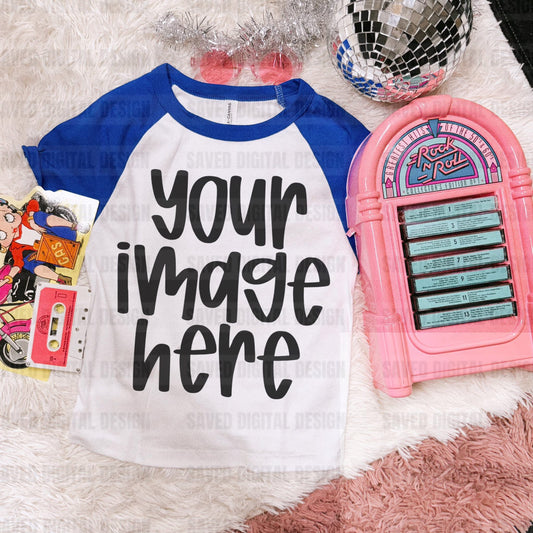 BELLA WHITE WITH BLUE SLEEVES FLAT LAY TEE MOCK PREPPY