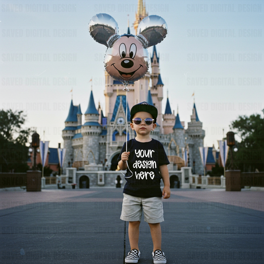 BLACK GILDAN KIDS MODEL TEE MOCK CASTLE MICK BALLOON