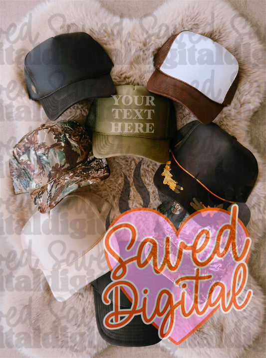 TRUCKER HAT COLLAGE MOCK PINK RUG - CAMO BOAT GREEN WHITE BLACK TRUCKER