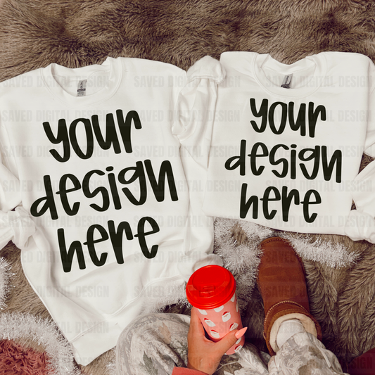 WHITE SWEATSHIRT MOCK OF 2 GILDAN CHRISTMAS