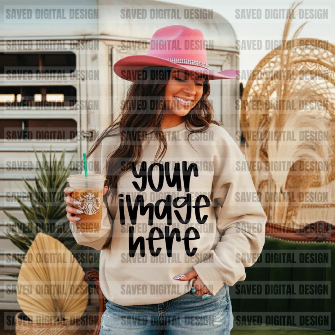 UNBRANDED SAND SWEATSHIRT COWGIRL FRONT MOCKS