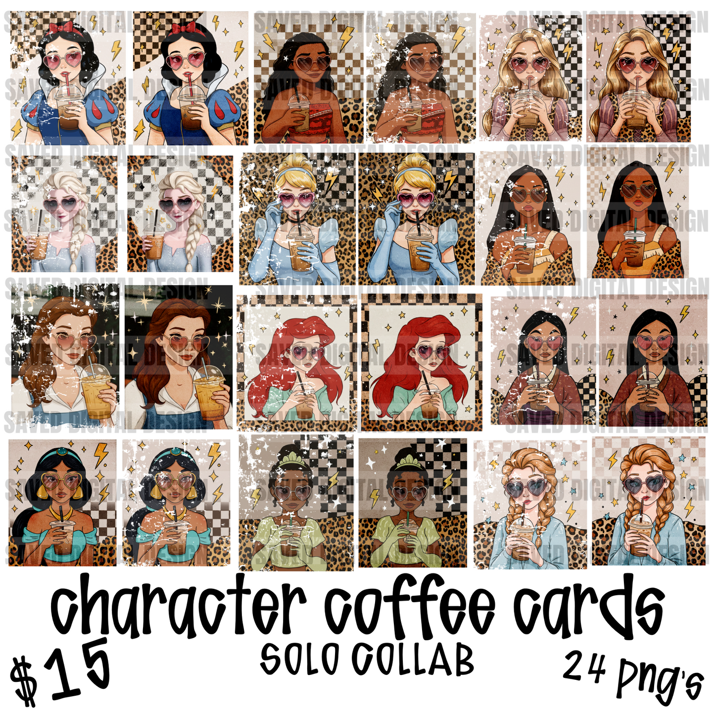 CHARACTER COFFEE CARDS - PRINCESSES - bundle