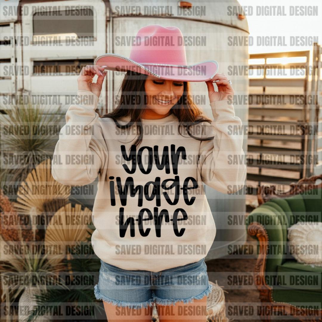 UNBRANDED SAND SWEATSHIRT COWGIRL FRONT MOCKS